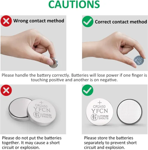 Miniatura 7 de YFCN Batería CR2450 de litio de 3 V 2450, paquete de 10 baterías CR2450 – 10 años de vida útil – CR 2450 pilas de moneda para llavero, control