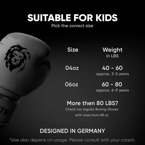 Miniatura 2 de FIGHTR® Guantes de boxeo para niños y más estabilidad Niños y niñas junior Boxeo, MMA, Muay Thai, Kickboxing y Artes Marciales 04 06 oz incl.