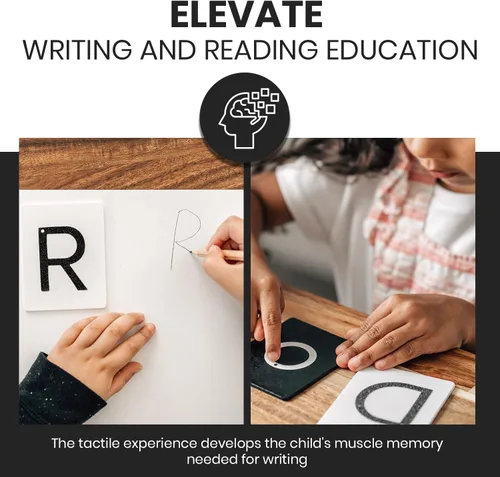 Miniatura 6 de Montessori - Juego de letras de papel de lija Tarjetas táctiles en minúsculas en blanco y negro Herramienta de aprendizaje sensorial