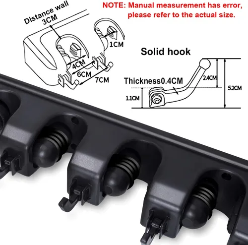 Miniatura 2 de HYRIXDIRECT Soporte de pared para escoba, soporte para trapeador, organizador de herramientas de jardín, garaje, lavandería, organizaciones y Negro
