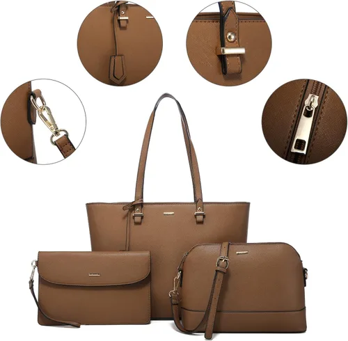 Miniatura 6 de Juego de 3 bolsas de mano para mujeres bolsa tote para llevar colgada del hombro, bolso satchel y bolso hobo