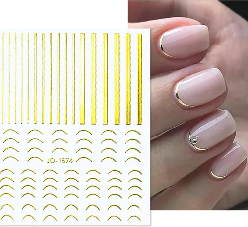 Miniatura 3 de 12 hojas de calcomanías de uñas doradas, calcomanías de uñas autoadhesivas 3D de metal con diseño de rayas geométricas onduladas, diseños de arte