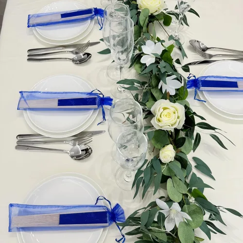 Miniatura 3 de Abanico de mano de seda imitada, tela de seda imitada, bambú plegado de mano, accesorios de baile nupcial, regalos de fiesta de boda para iglesia