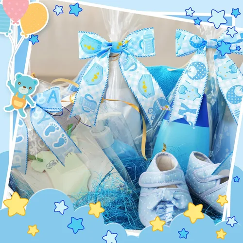 Miniatura 5 de 6 rollos de 30 yardas de cinta azul claro para baby shower, decoración de bienvenida para envolver regalos, caja de lazo, decoración de mesa