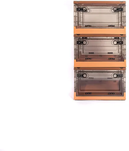 Miniatura 11 de Paquete de 3 contenedores de almacenamiento de apertura lateral, tapa apilable plegable, fácil de ordenar con caja de almacenamiento, ideal