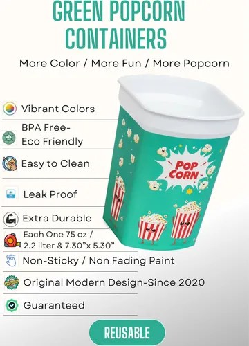 Miniatura 2 de Juego de 4 piezas de recipientes de plástico reutilizables para palomitas de maíz/tazas de palomitas de maíz para noche de cine - Fácil de limpiar