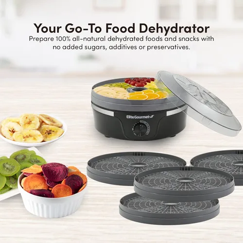 Miniatura 5 de Elite Gourmet EFD319DKG Deshidratador de Alimentos, 5 Bandejas de 29 cm libres de BPA, Controles de Temperatura Ajustables, para Carne Seca