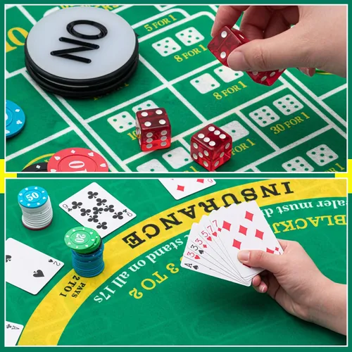 Miniatura 5 de Lunmon Casino Night - Juego completo 4 en 1, 2 alfombrillas de diseño de fieltro de doble cara, rueda de ruleta de 10 pulgadas, 200 fichas