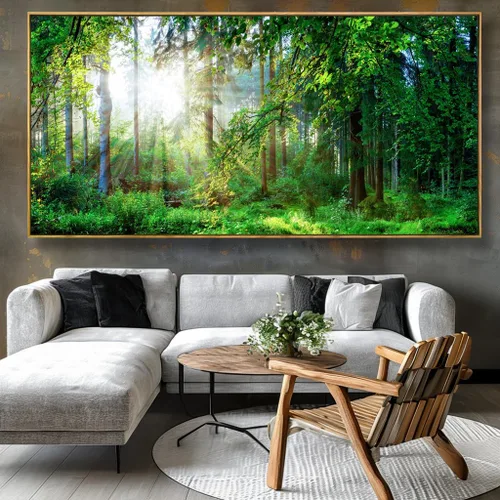 Miniatura 6 de Lienzo decorativo para pared de sala de estar, paisaje de bosque verde, sol sobre bosque, fotografía impresa en lienzo para decoración de pared