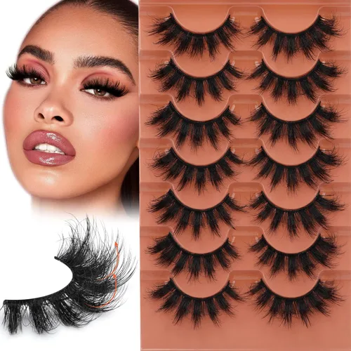 TOOCHUNAG - Pestañas postizas esponjosas 8D de 20mm, pelo de visón sintético, pestañas naturales, gruesas, con volumen, ojo de gato, paquete de 7