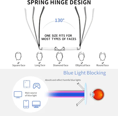 Miniatura 3 de Paquete de 3 lentes de lectura para hombre, bloqueo de luz azul, lectores de anteojos ligeros de metal sin montura para hombre, antifatiga ocular