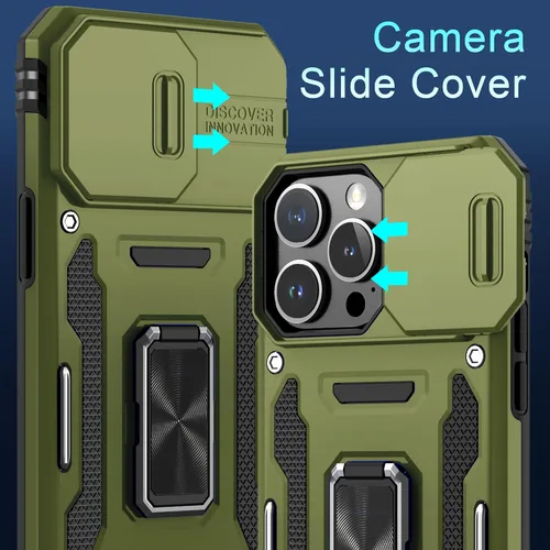 Miniatura 165 de DEERLAMN Funda para iPhone Xs Max con funda deslizante para cámara + protector de pantalla, soporte giratorio de anillo de grado militar a prueba