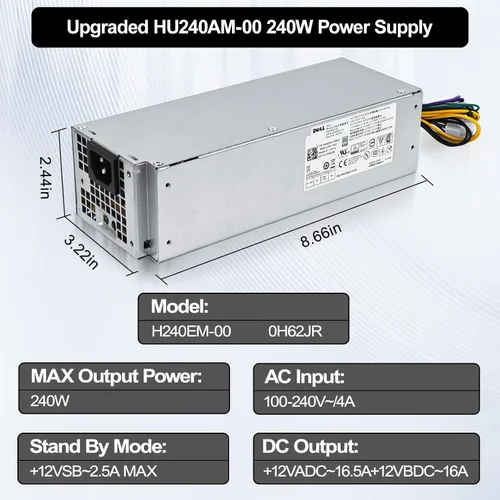 Miniatura 6 de Fuente de alimentación actualizada de 240 W para Dell Inspiron 3650 3656 Optiplex 3040 5040 7040 SFF HU240AM-00 AC240EM-00 L240NM-00 P/N: THRJK