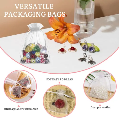Miniatura 4 de 100 bolsas de organza transparente con cordón para recuerdos de boda, fiesta, joyería de recuerdo, dulces, cumpleaños, Navidad, festivales, jabones