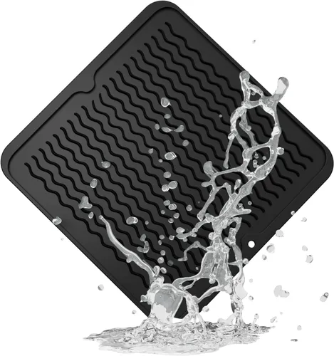 Miniatura 35 de ZLR 2 bandejas de silicona para fregadero (6 x 12 pulgadas/6.024 x 12.008 in) - Soporte estrecho para esponja para encimera de cocina - Tapete Negro