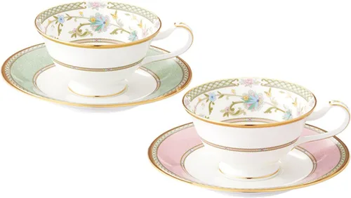 Noritake Juego de platos de porcelana de hueso Yoshino para té y café verde rosa Y6988/998307 (importación de Japón)