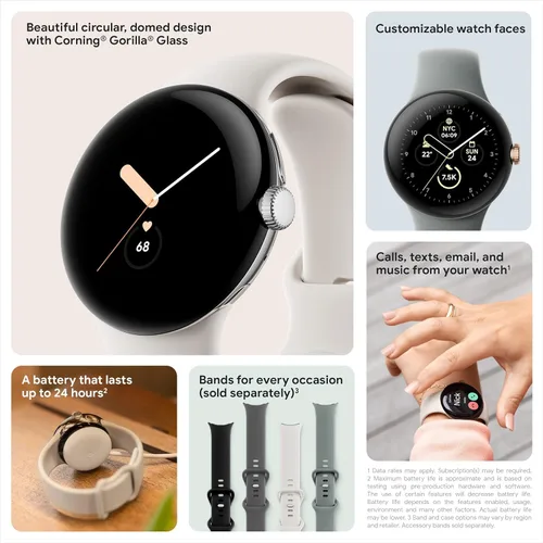 Miniatura 7 de Google Pixel Watch, caja plateada pulida de 1.614 in con correa activa carbón, reloj inteligente Android, actividad Fitness, sueño, seguimiento
