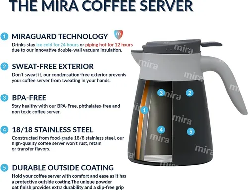 Miniatura 7 de MIRA Servidor de jarra de café aislado, dispensador de café de acero inoxidable, 27 onzas, azul rey