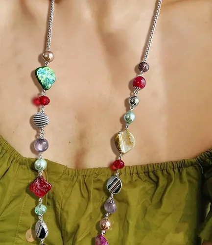 Miniatura 4 de FULU AUTUMN Collares largos de cuentas para mujer, collar de cadena de eslabones de plata con cuentas de cristal de concha, regalos de fiesta