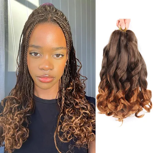 Miniatura 61 de Cabello rizado francés para trenzar de 12 pulgadas, 8 paquetes de cabello rizado preestirado para trenzas de caja, rizos franceses, trenzas