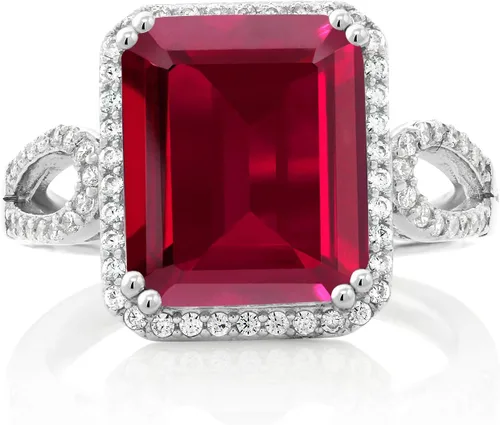 Miniatura 24 de Gem Stone King 5-8 Cttw Halo Ring for Women 925 Sterling Silver Emerald Cut 12X10MM Gemstone Birthstone Fine Jewelry for Her Mom Wife