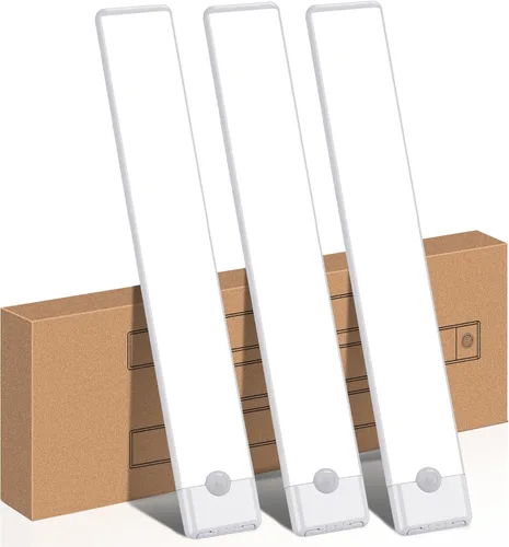 Luces con sensor de movimiento para debajo del gabinete, luz magnética recargable debajo del armario, barra de luz nocturna inalámbrica adhesiva,