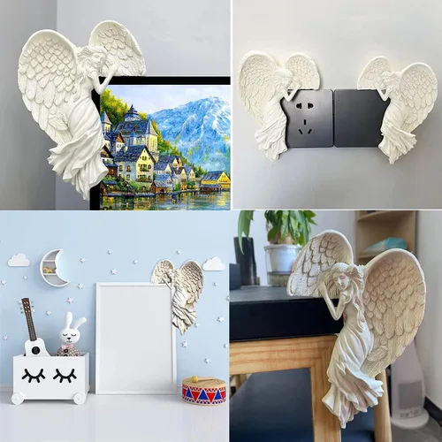 Miniatura 2 de Holiberty Decoración de marco de puerta de estatua de ángel, figura creativa de ángel en 3D, decoración de pared de mesa con alas
