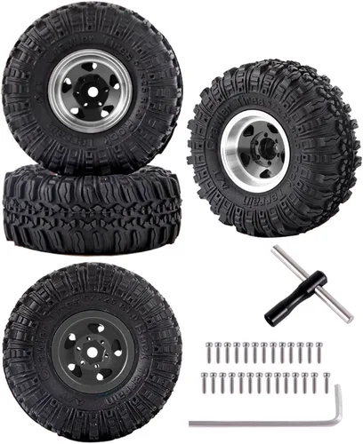 Miniatura 8 de Neumáticos de aluminio Beadlock RC de 1.0 pulgadas para camiones RC 1/18 1/24 TRX4M, SCX24, FCX24 RC Crawler, ruedas RC Hops Up (4 piezas rojas)