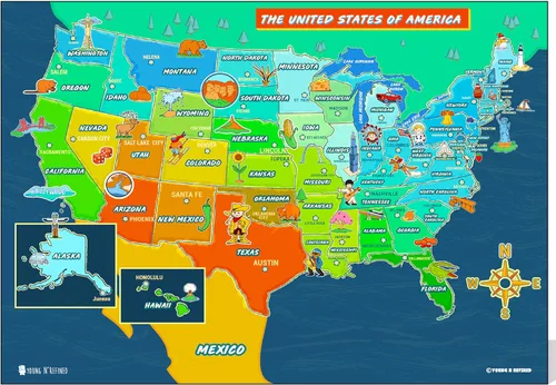 Miniatura 5 de Mapa de Estados Unidos para niños (18 x 30 pulgadas) laminado 50 estados y capitales póster grande bellamente ilustrado Young N Refined
