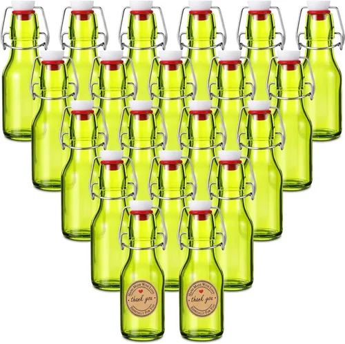Miniatura 7 de Queekay Paquete de 20 mini botellas de vidrio con tapas abatibles y calcomanías, tarros herméticos para extracto de vainilla, recuerdos de fiesta