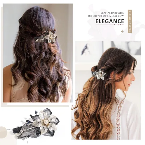 Miniatura 2 de Mistofu 3.93inch DIY alambre de cobre de metal tejido a mano diseño de alto nivel pasadores elegantes accesorios para el cabello, regalos para Negro