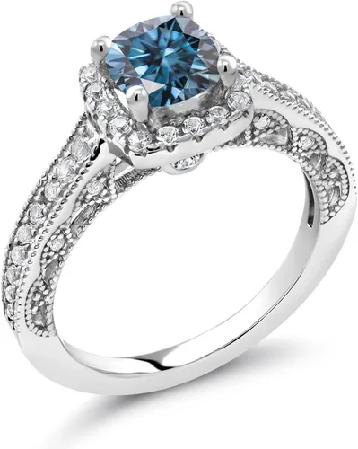 Miniatura 83 de Gem Stone King Anillo de compromiso de plata de ley 925 de 0.236 in con piedra natal y zafiro blanco creado con acento Anillo de compromiso