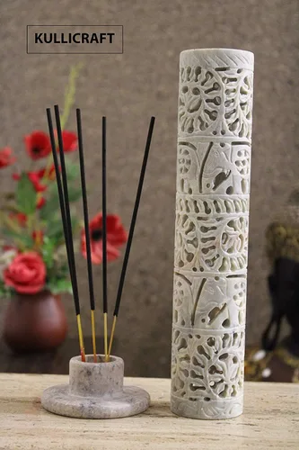 Miniatura 11 de Carry Me - Soporte para varillas de incienso de mármol Quemador de velas, soporte para velas de té, tallado floral hecho a mano, 3 x 3 x 10.5