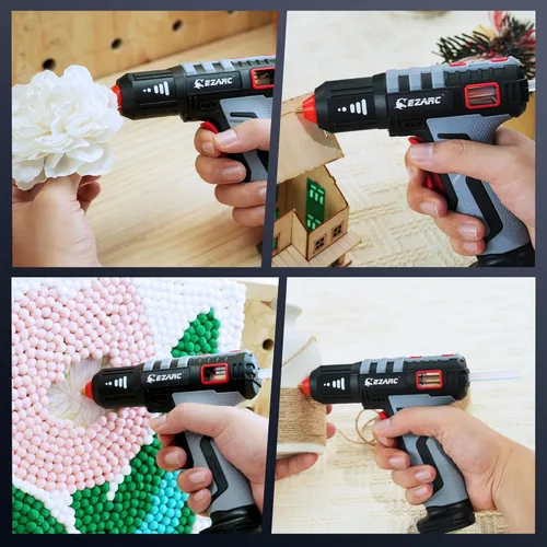 Miniatura 6 de EZARC Pistola de pegamento caliente inalámbrica con 30 mini barras de pegamento, kit de mini pistola de pegamento rápido de calentamiento en 15 Gris