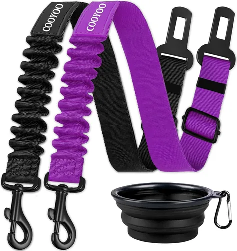 Miniatura 8 de COOYOO Cinturón de seguridad para perro, juego de 3 piezas retráctil, cinturones de seguridad ajustables para vehículo, nailon para mascotas, Set
