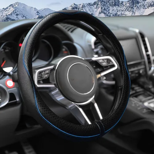 Miniatura 8 de Funda para volante, accesorios de automóvil de 14.5 a 15 pulgadas, funda de cuero de microfibra antideslizante y transpirable, cálida en invierno