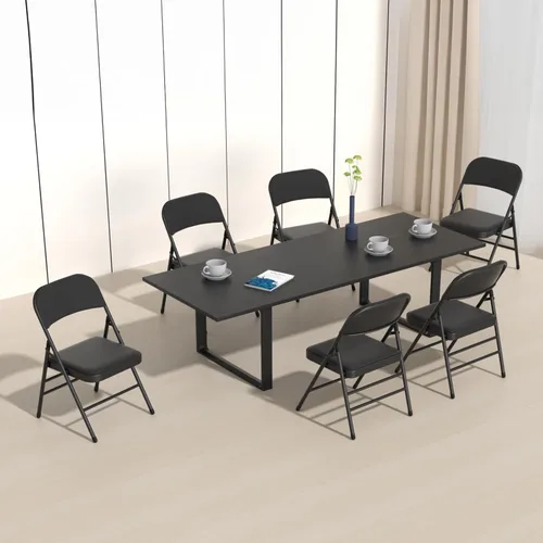 Miniatura 7 de Juego de 4 sillas plegables de tela con cojín acolchado y respaldo, asiento plegable para interiores y exteriores con marco de acero para el hogar