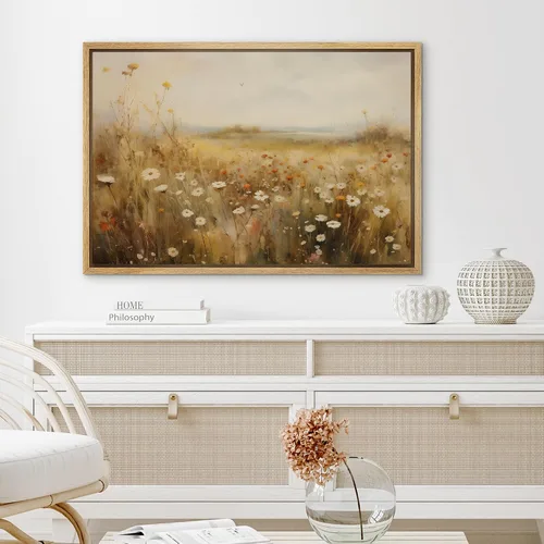 Miniatura 3 de SIGNLEADER Impresión en Lienzo Enmarcado Arte de Pared Prado Cálido de Verano con Flores Silvestres Ilustraciones Florales Vibrantes Arte Moderno