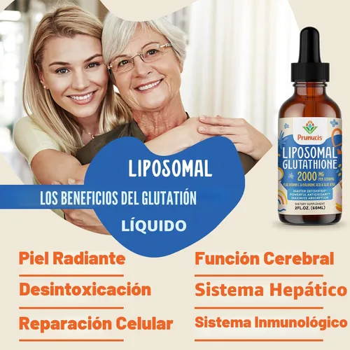 Miniatura 7 de Prunucis Líquido de glutatión liposomal de 2000 MG, 98% de absorción, suplemento activo de L-glutatión, apto para veganos, potente complejo