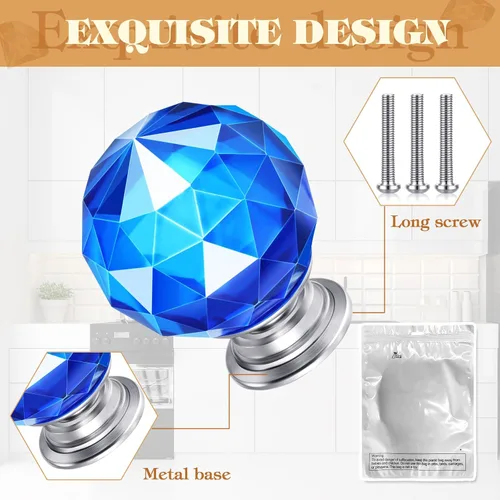 Miniatura 2 de Youyole 10 pomos de cristal coloridos para cajones de 1.18 pulgadas (1.181 in) para armarios y cajones, pomos para cajones de tocador y cocina