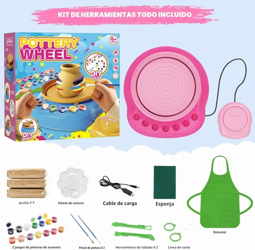 Miniatura 2 de TingingYuli Rueda de alfarería para niños, kit completo de alfarería y herramientas para principiantes, juguetes de artes y manualidades para niños