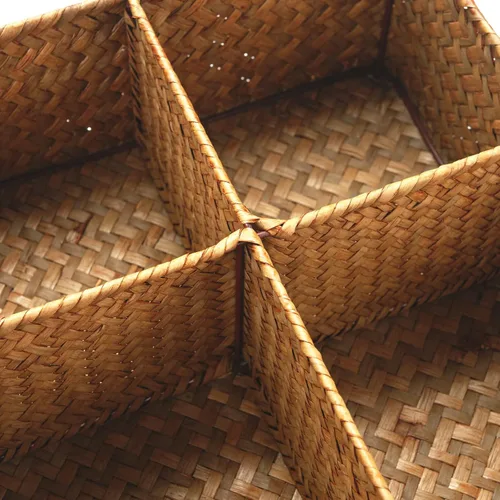 Miniatura 2 de Cesta de almacenamiento tejida de hierba marina con 4 secciones divididas, cesta de mimbre organizadora para encimeras/armario/estante/aparador