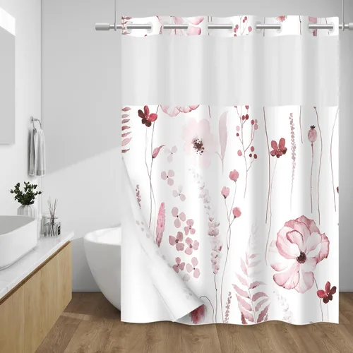 Miniatura 58 de WITHLOC Cortina de ducha sin gancho con forro a presión, cortina de ducha de eucalipto, forro interior lavable e impermeable, cortinas de ducha