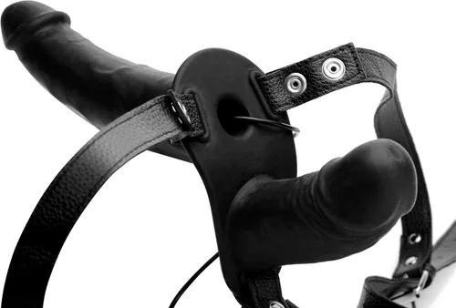 Miniatura 2 de Power Pegger - Consolador doble vibrador de silicona negra con arnés