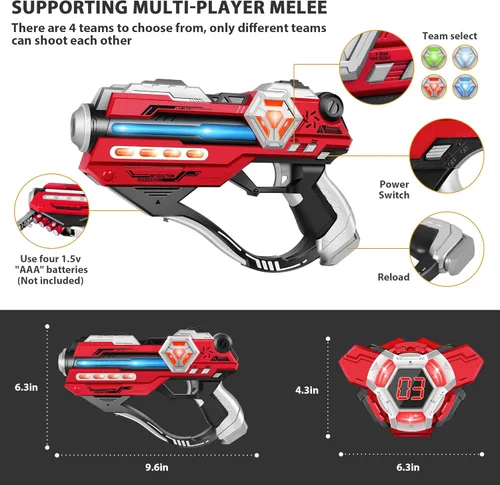Miniatura 5 de Juego de 4 pistolas láser con pantalla LED digital, regalos para adolescentes y adultos, niños y niñas, adultos y diversión familiar, regalo