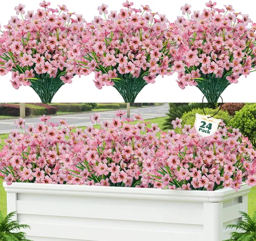 Miniatura 22 de Lnoicy - 24 piezas de flores artificiales para exteriores, decoración de flores de plástico, arbustos de flores falsas resistentes a los rayos UV