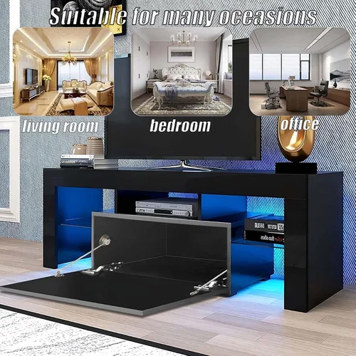Miniatura 6 de Anwick Soporte de TV LED con gran almacenamiento para televisores de hasta 55 pulgadas, moderno centro de entretenimiento con estante de cristal