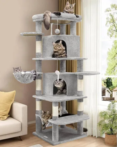Globlazer Árbol esquinero para gatos grandes, serie curvada de 66 pulgadas de alto, torre grande para gatos de interior con 6 postes rascadores, 2