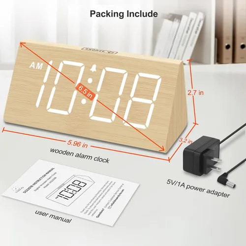 Miniatura 7 de DreamSky Wooden Digital Alarm Clocks for Bedrooms - Electric Desk Clock with Large Numbers, USB Port, Loud Alarm for Heavy Sleepers, Adjustable