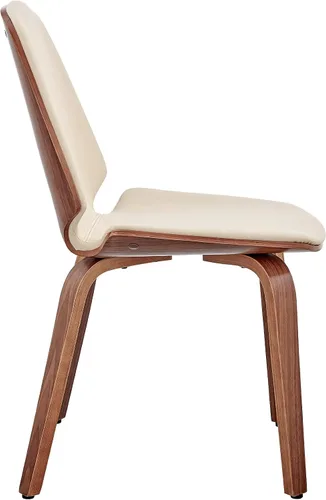 Miniatura 5 de Armen Living Brinley Mid Century - Silla auxiliar moderna de piel sintética color crema y madera de nogal para comedor, mesa de cocina, escritorio
